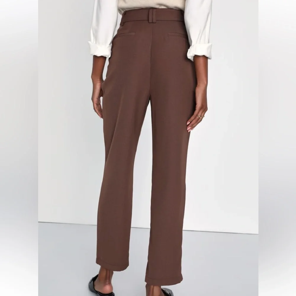 Brown Twill High Rise Tapered Trouser Pants (Small) - Picture 4 of 6